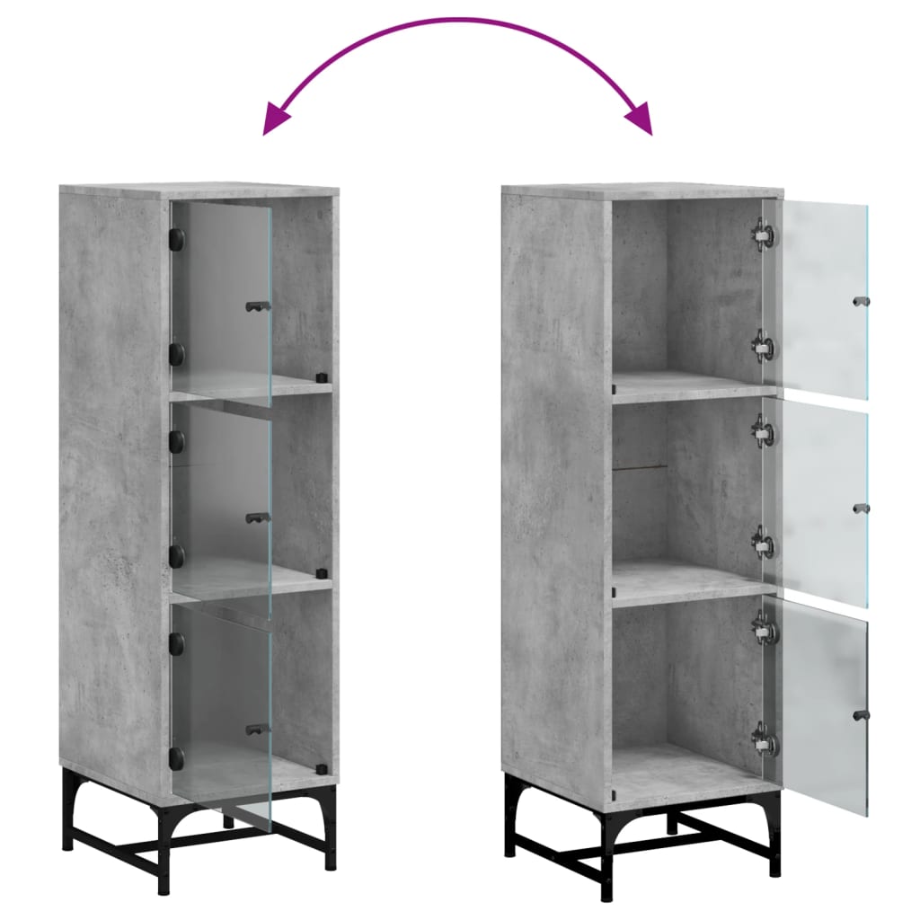 Highboard med glassdører betonggrå 35x37x120 cm