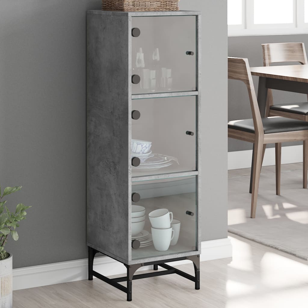 Highboard med glassdører betonggrå 35x37x120 cm