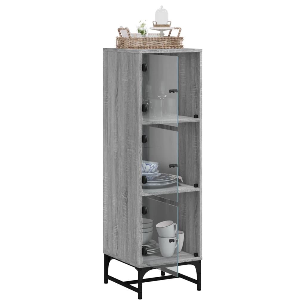 Highboard med glassdører grå sonoma 35x37x120 cm