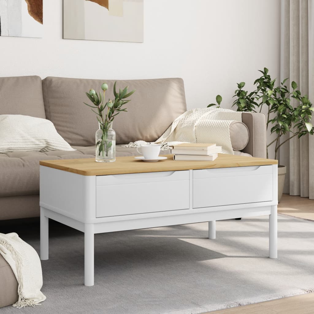 Salongbord FLORO hvit 99x55,5x45 cm heltre furu