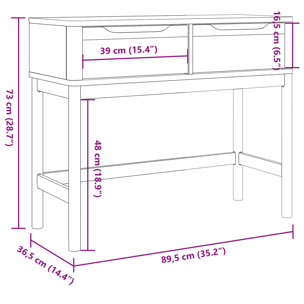 Salongbord FLORO hvit 89,5x36,5x73 cm heltre furu
