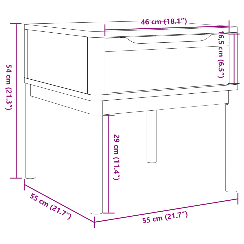 Lampebord FLORO hvit 55x55x54 cm heltre furu