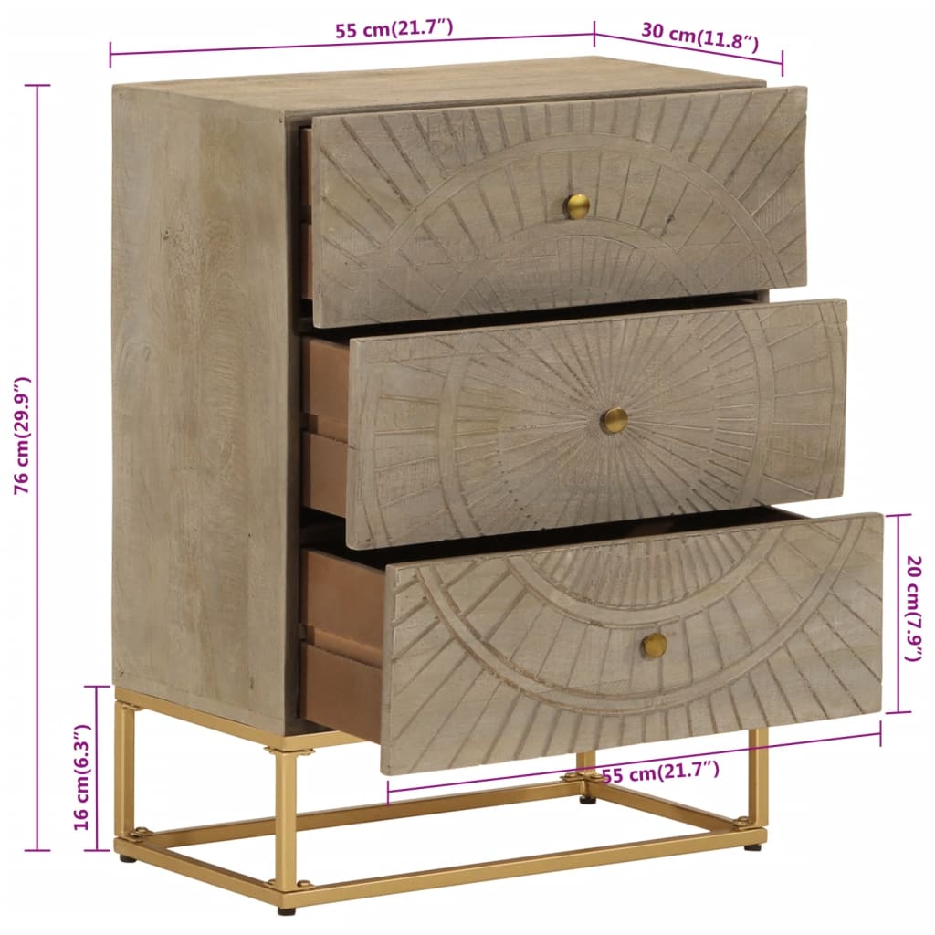Kommode 55x30x76 cm heltre mango og jern