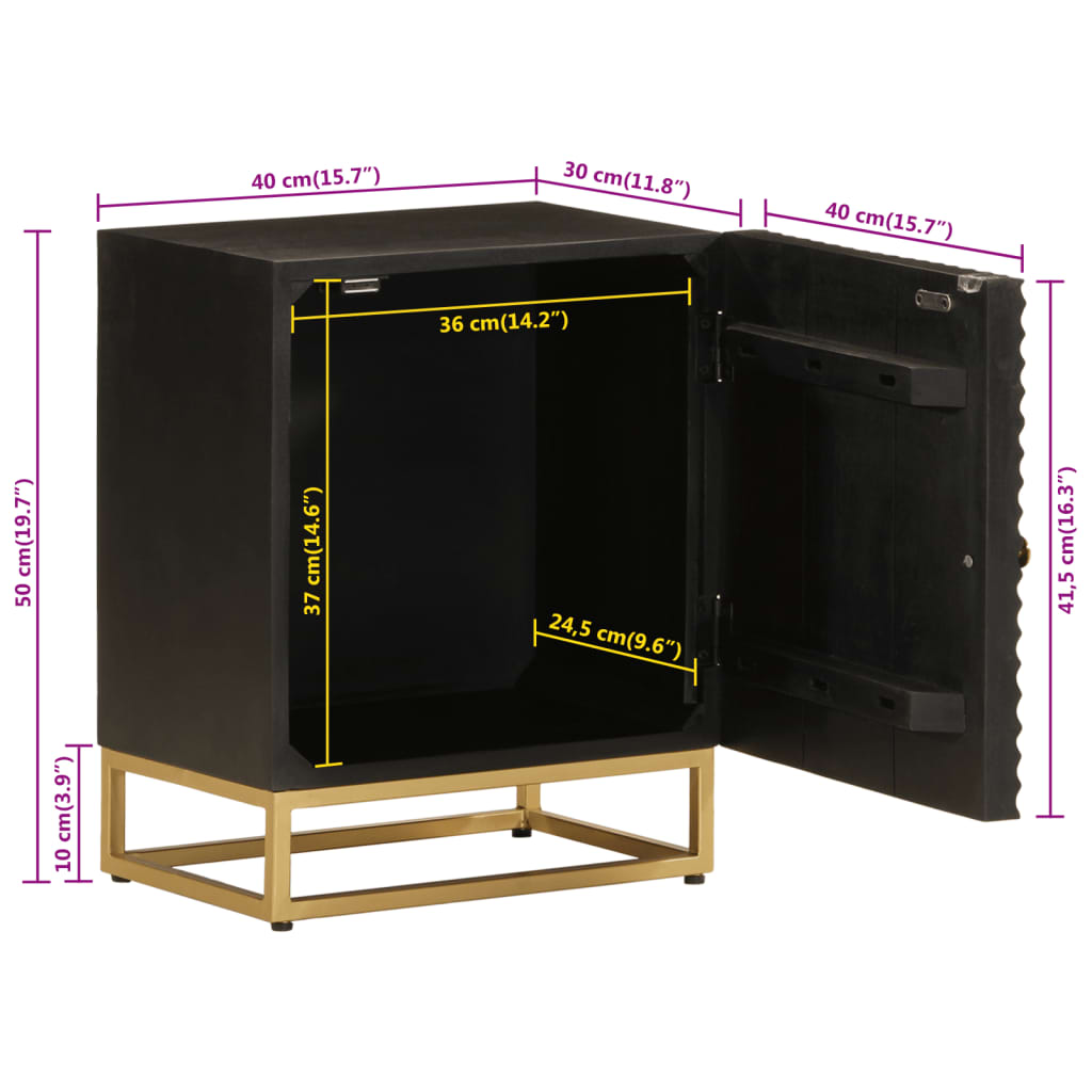 Nattbord svart 40x30x50 cm heltre mango og jern