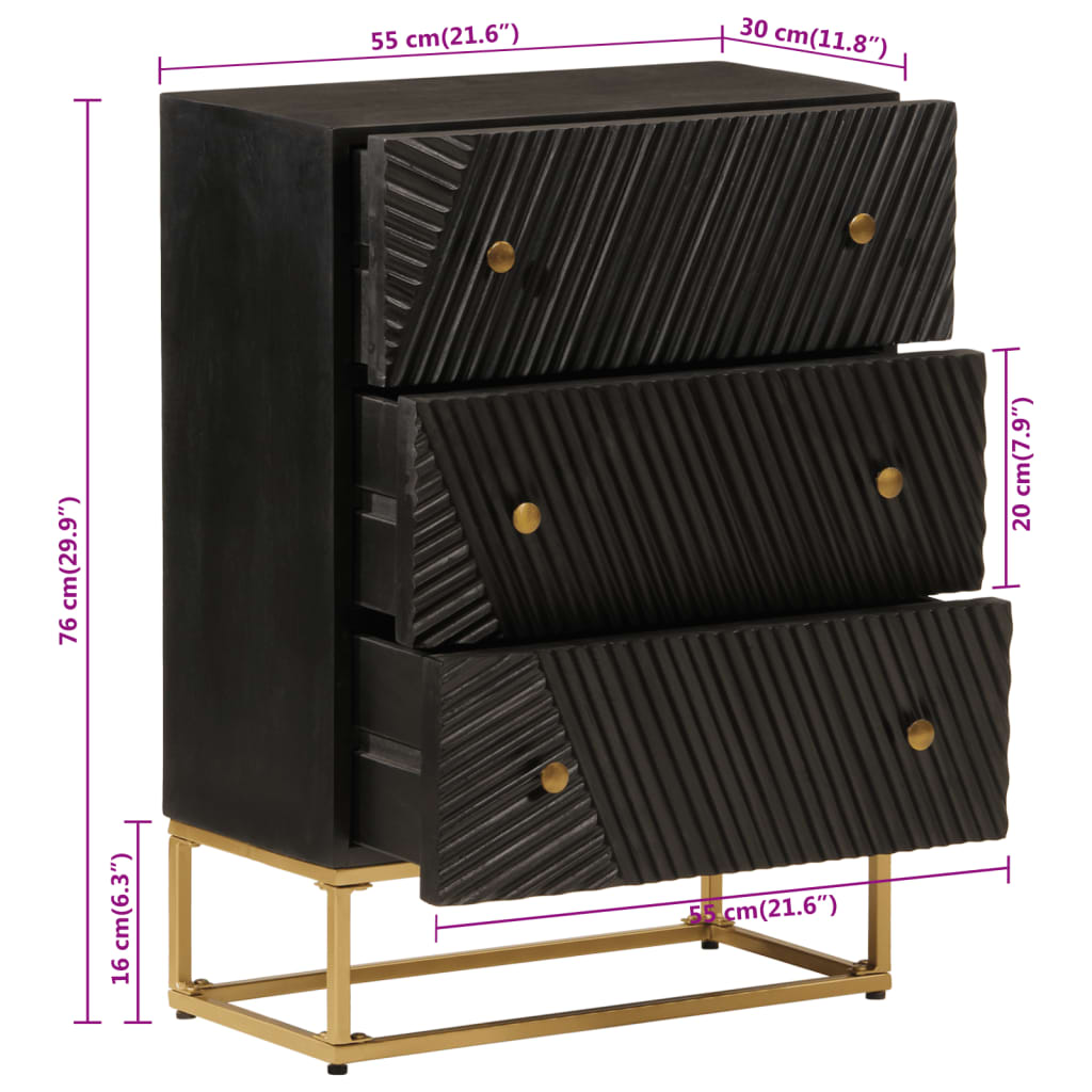 Kommode svart 55x30x76 cm heltre mango og jern