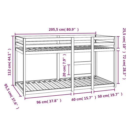 Køyeseng uten madrass 90x200 cm heltre furu
