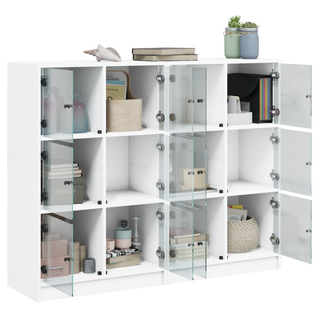 Bokhylle med dører hvit 136x37x109 cm konstruert tre