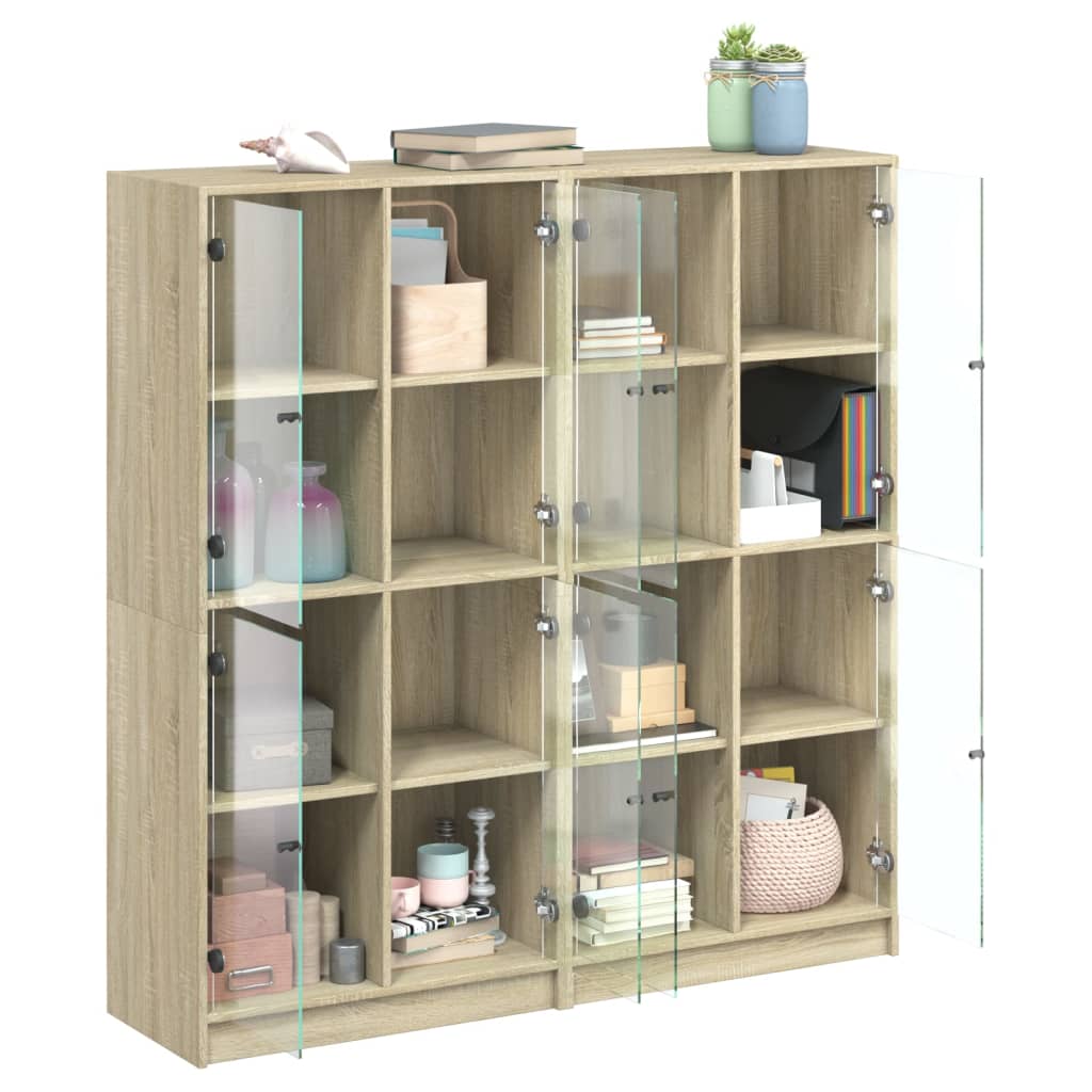 Bokhylle med dører sonoma eik 136x37x142 cm konstruert tre
