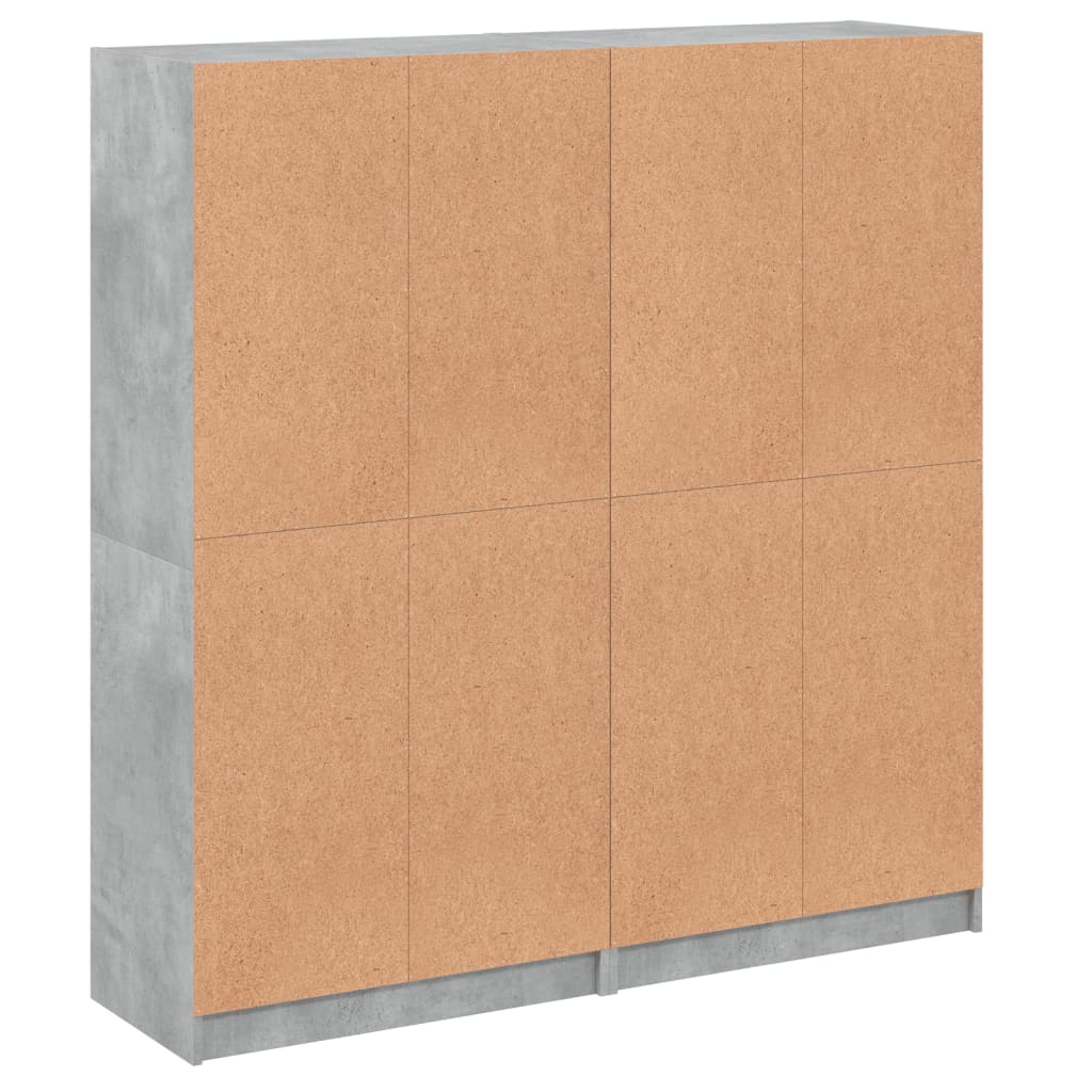 Bokhylle med dører betonggrå 136x37x142 cm konstruert tre