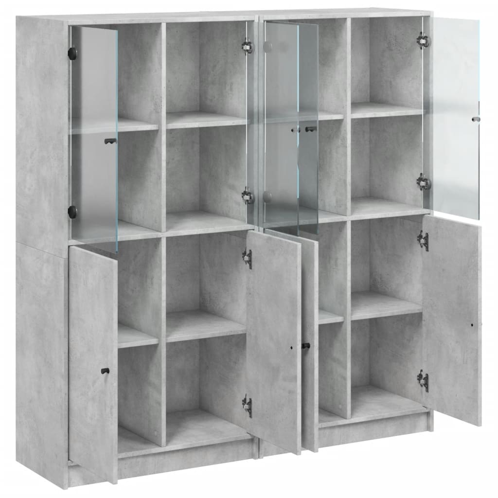 Bokhylle med dører betonggrå 136x37x142 cm konstruert tre