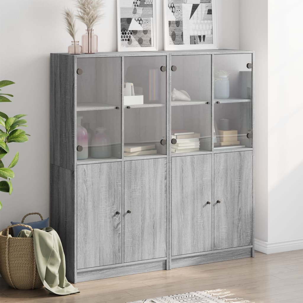 Bokhylle med dører grå sonoma 136x37x142 cm konstruert tre