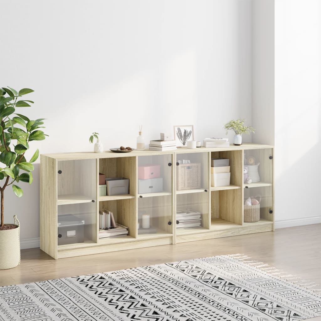 Bokhylle med dører sonoma eik 204x37x75 cm konstruert tre vidaXL