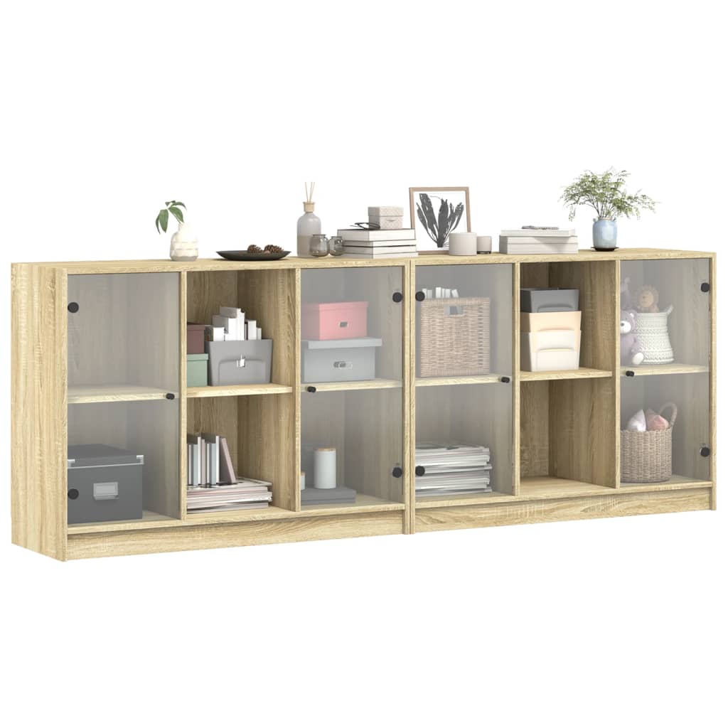 Bokhylle med dører sonoma eik 204x37x75 cm konstruert tre vidaXL