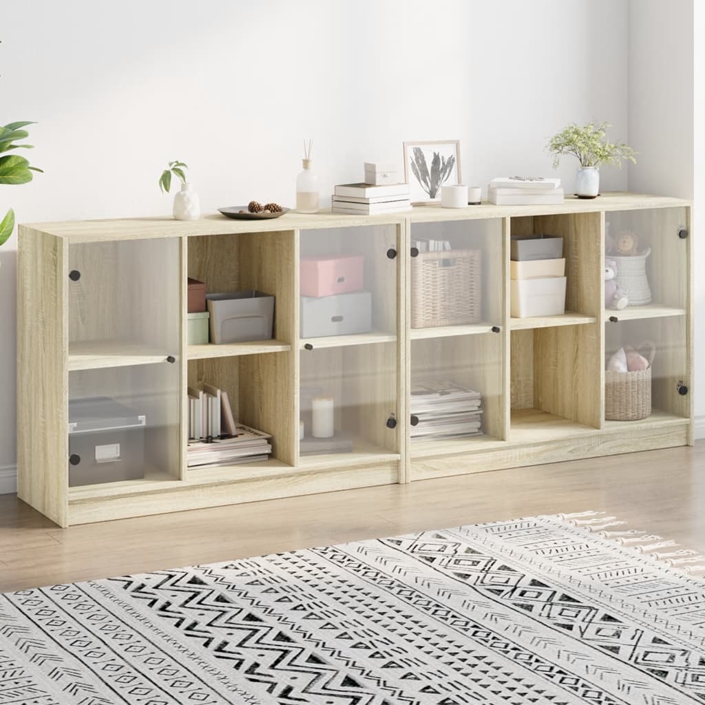 Bokhylle med dører sonoma eik 204x37x75 cm konstruert tre vidaXL