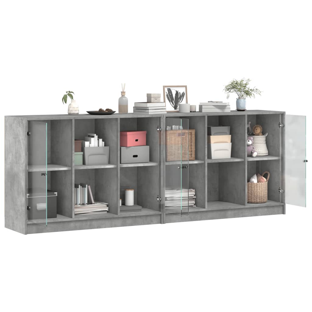 Bokhylle med dører betonggrå 204x37x75 cm konstruert tre