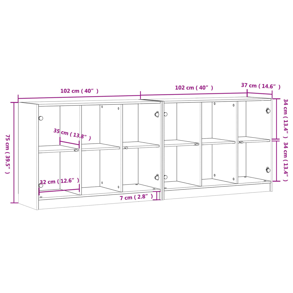 Bokhylle med dører betonggrå 204x37x75 cm konstruert tre
