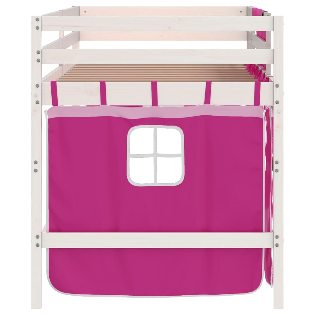 Køyeseng for barn med gardiner rosa 90x200 cm heltre furu