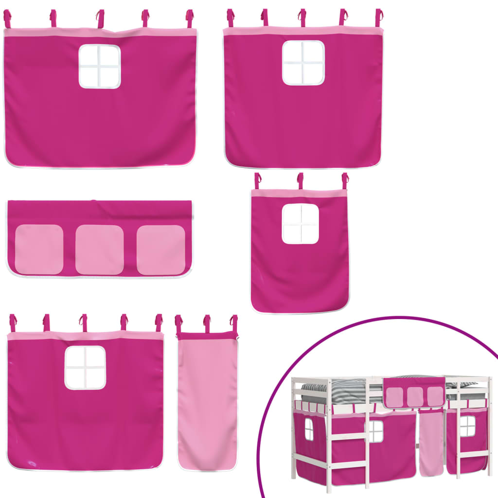 Køyeseng for barn med gardiner rosa 90x200 cm heltre furu