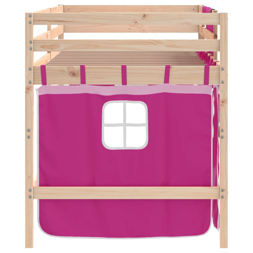 Køyeseng for barn med gardiner rosa 90x190 cm heltre furu