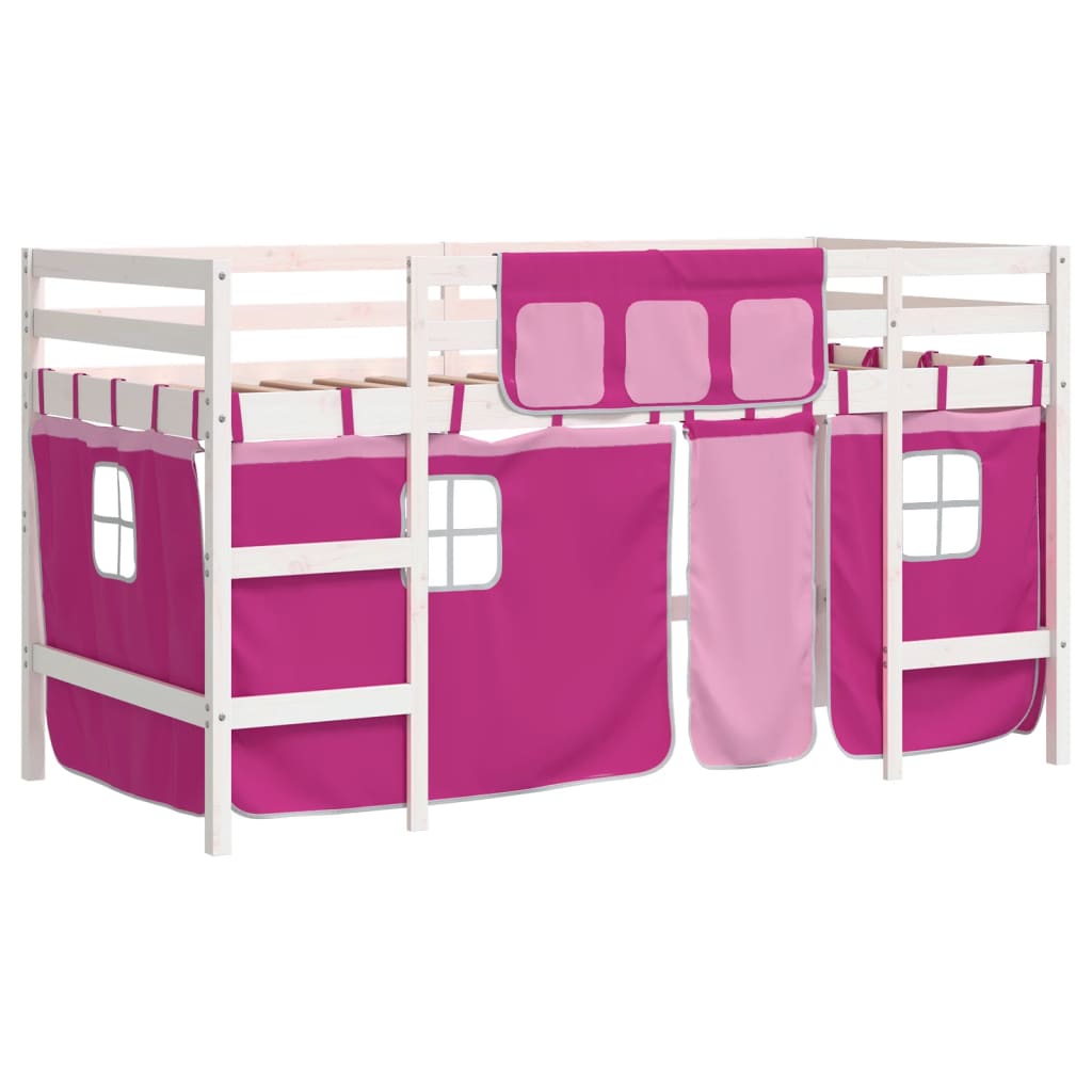 Køyeseng for barn med gardiner rosa 90x190 cm heltre furu
