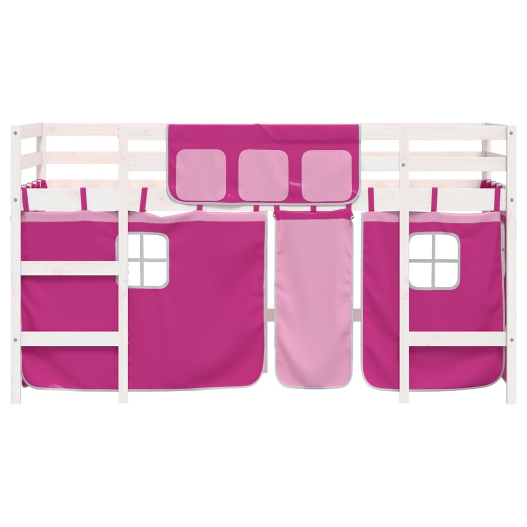 Køyeseng for barn med gardiner rosa 90x190 cm heltre furu