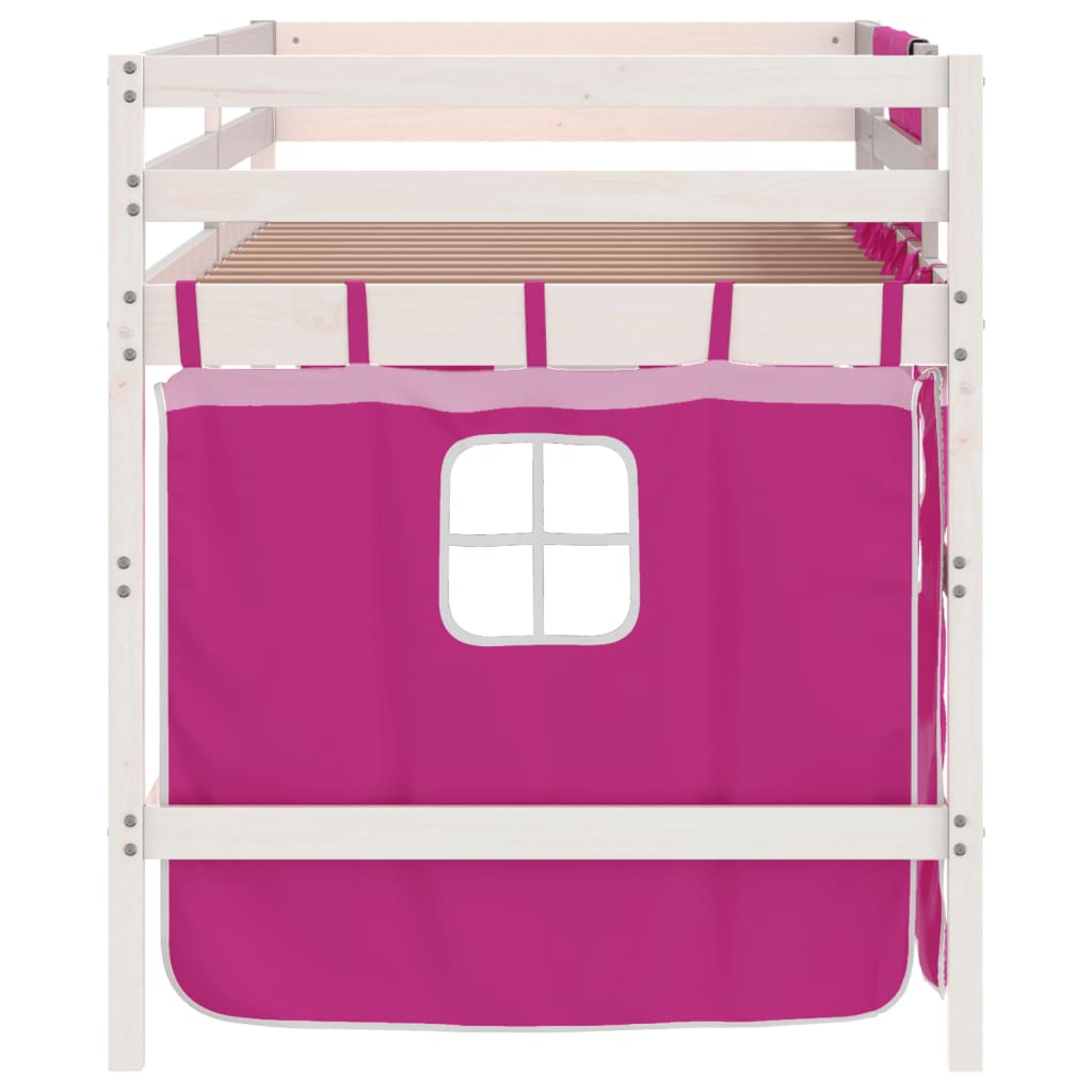 Køyeseng for barn med gardiner rosa 90x190 cm heltre furu