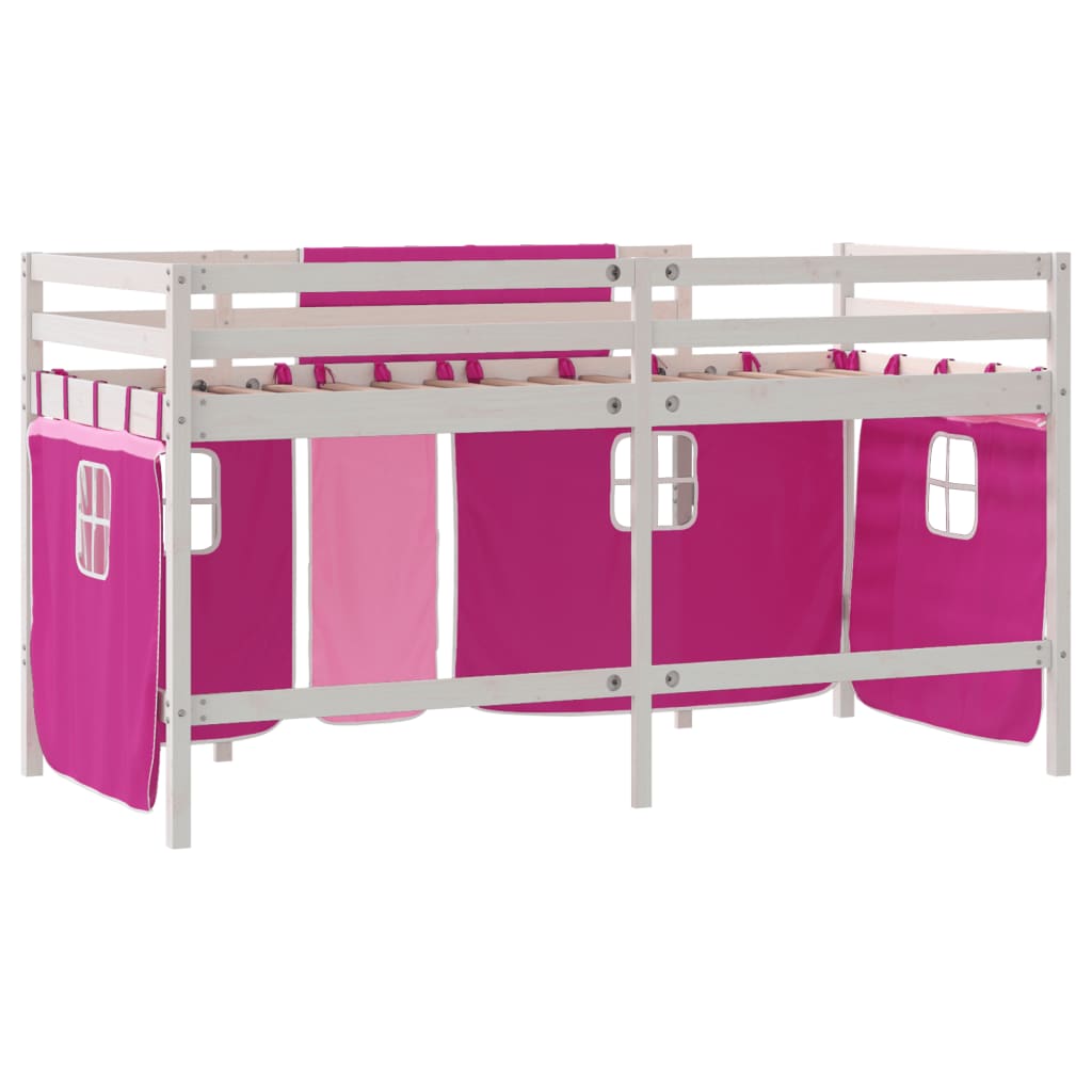 Køyeseng for barn med gardiner rosa 90x190 cm heltre furu