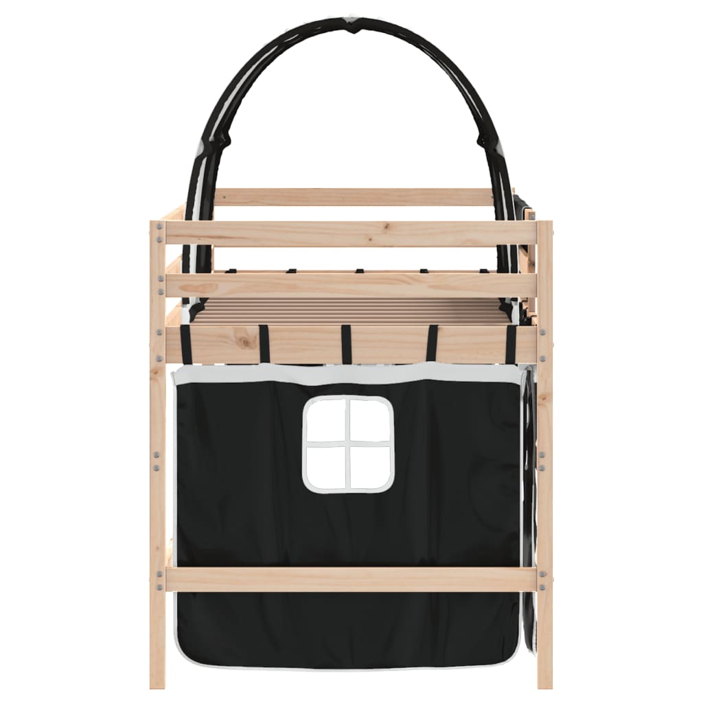 Køyeseng for barn tunnel hvit og svart 90x200 cm heltre furu