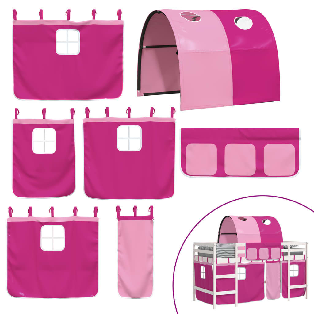 Køyeseng for barn med tunnel rosa 90x200 cm heltre furu