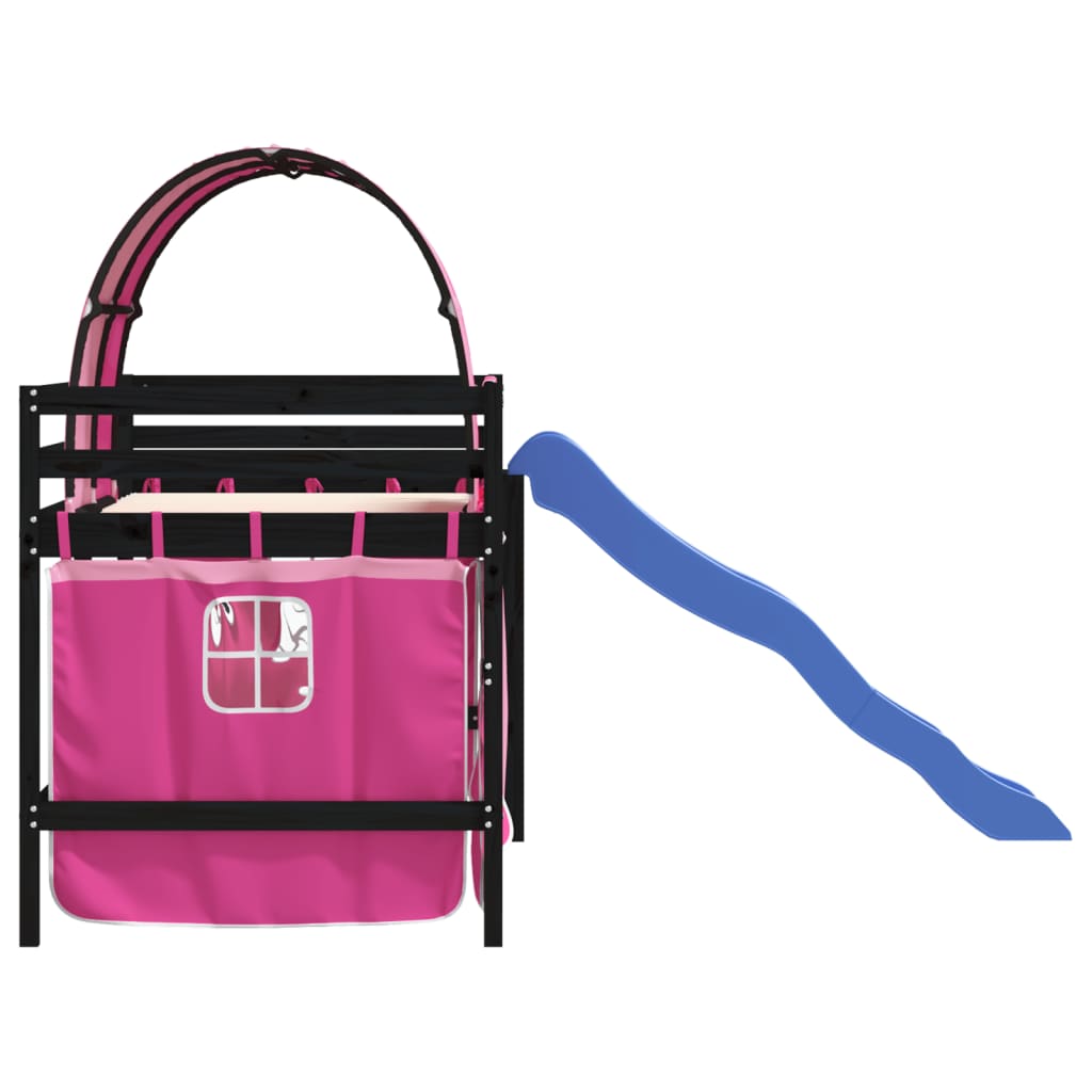 Køyeseng for barn med tunnel rosa 80x200 cm heltre furu