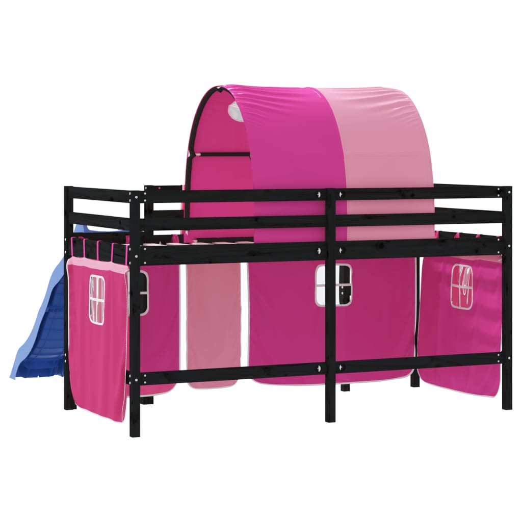 Køyeseng for barn med tunnel rosa 80x200 cm heltre furu