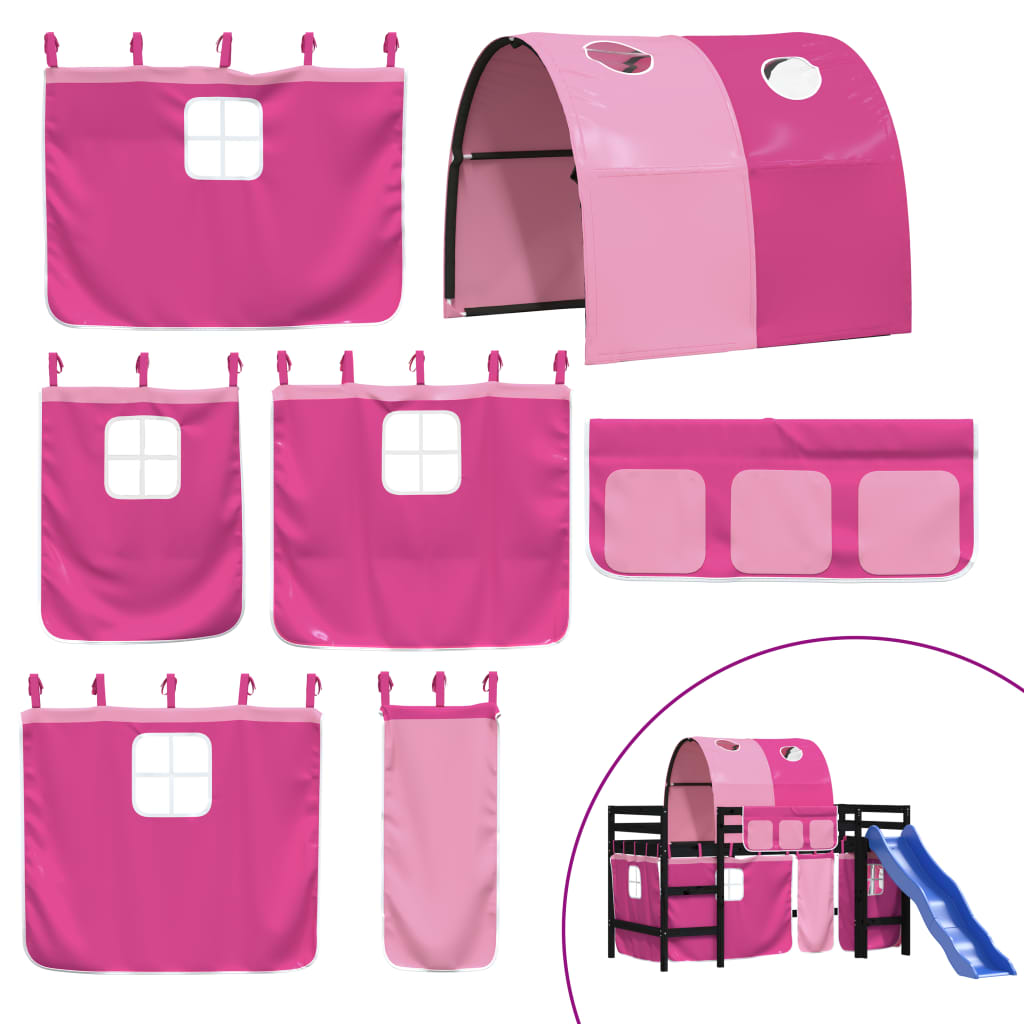 Køyeseng for barn med tunnel rosa 80x200 cm heltre furu