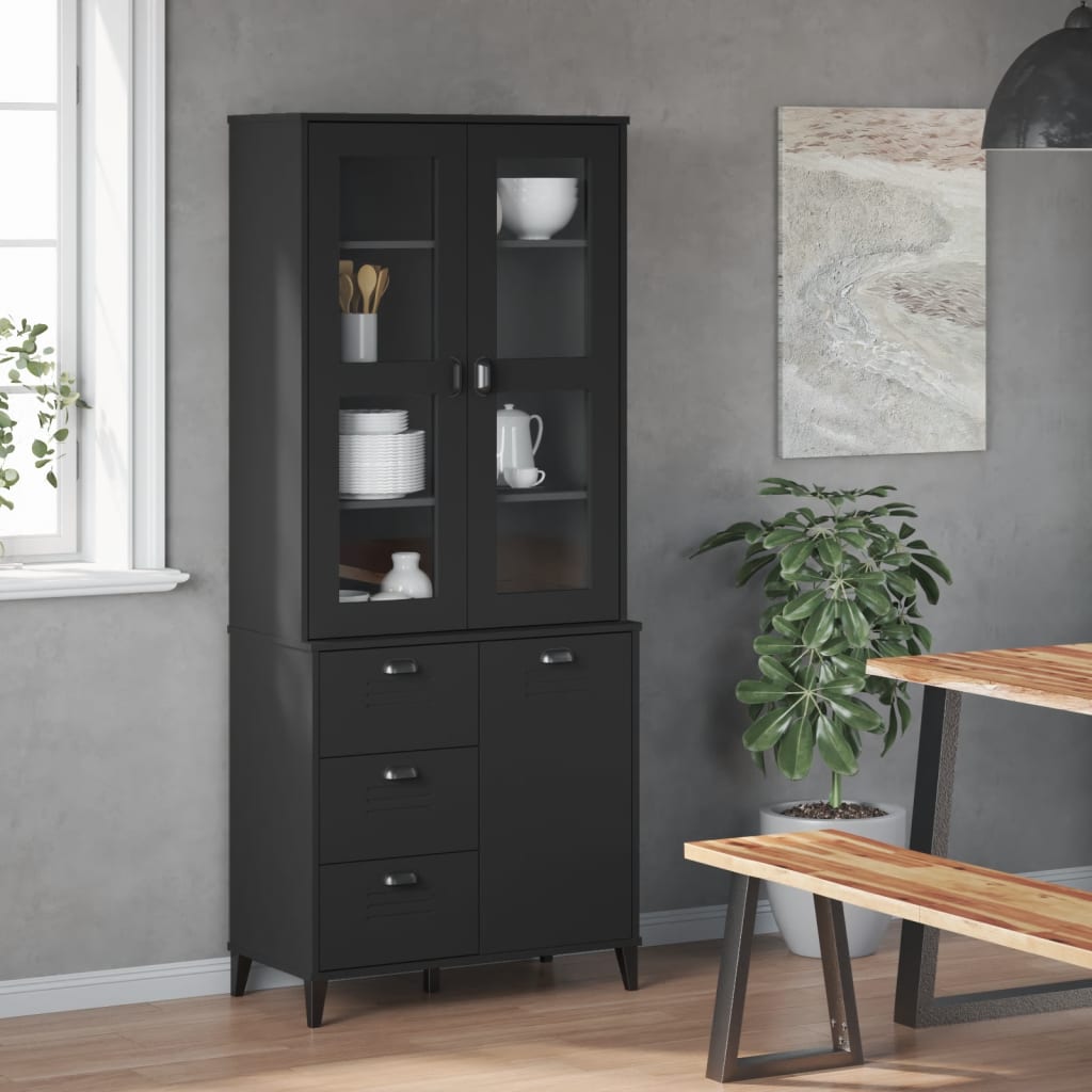 Highboard VIKEN svart 80x40x190 cm heltre furu