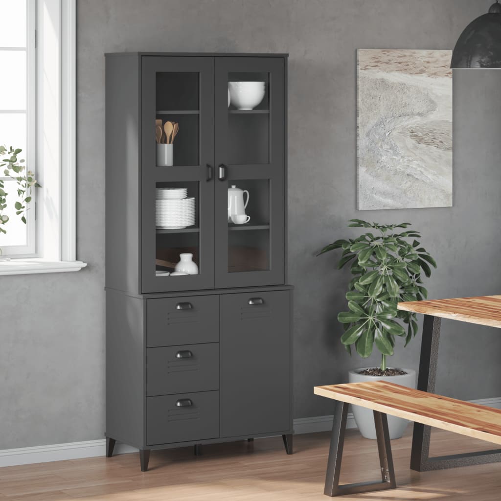 Highboard VIKEN antrasitt grå 80x40x190 cm heltre furu
