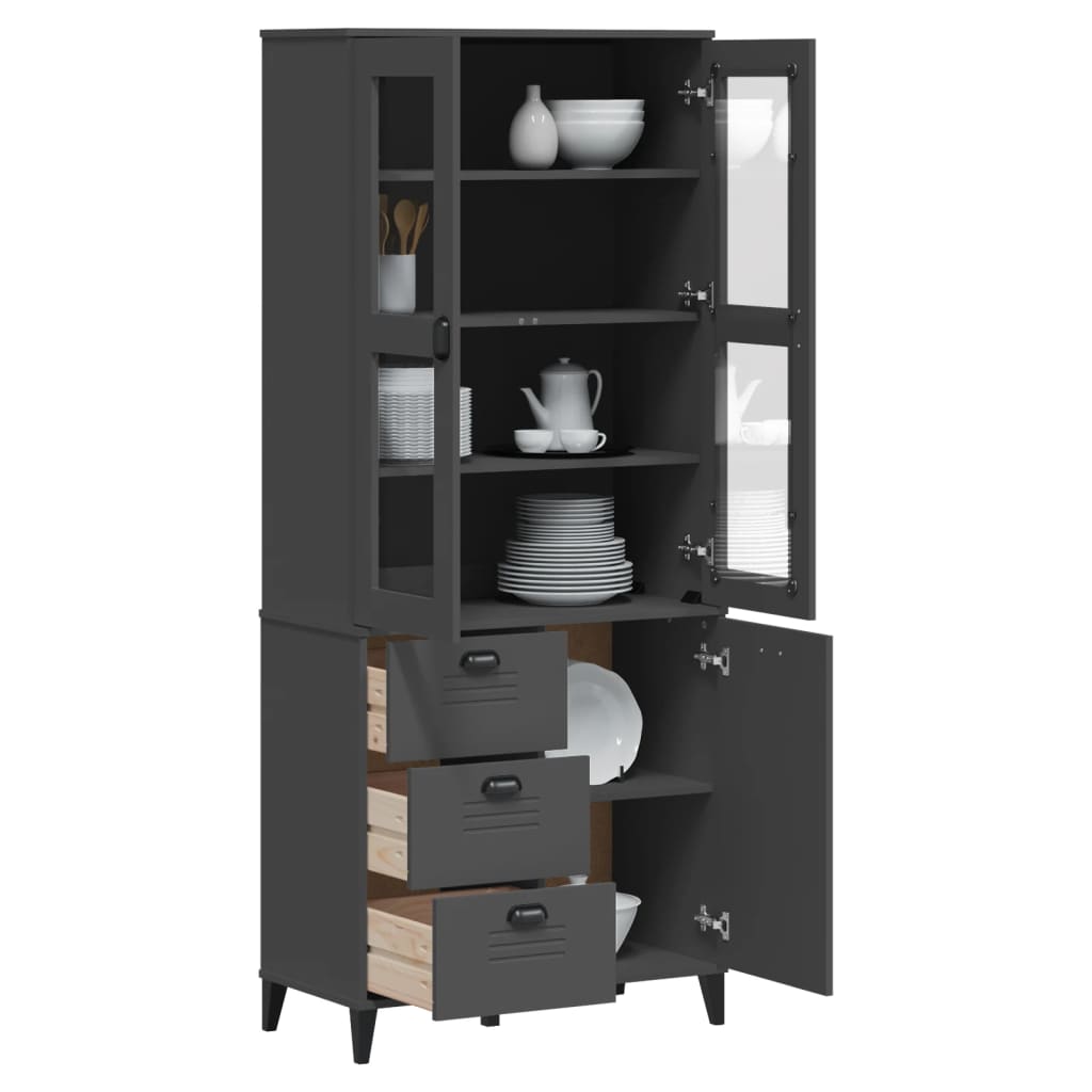 Highboard VIKEN antrasitt grå 80x40x190 cm heltre furu