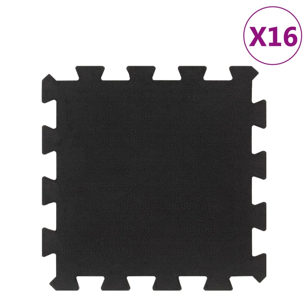 Gulvfliser i gummi 16 stk svart 16 mm 30x30 cm