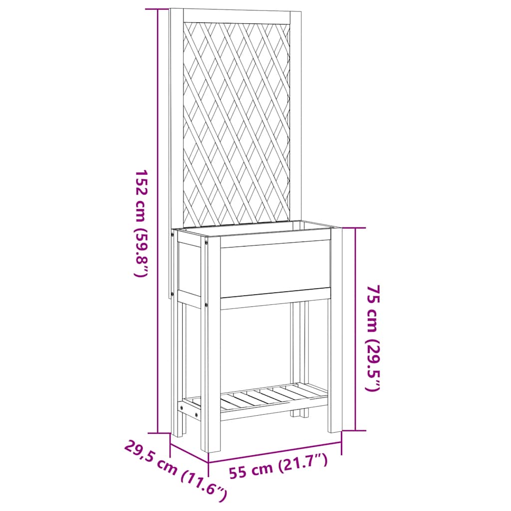 Plantekasse med espalier og hylle 55x29,5x152 cm heltre akasie