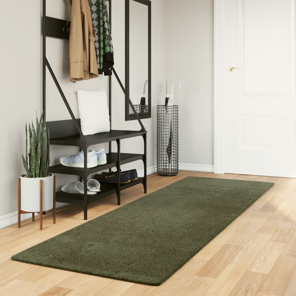 Teppe HUARTE kort luv mykt og vaskbart skogsgrønn 80x250 cm