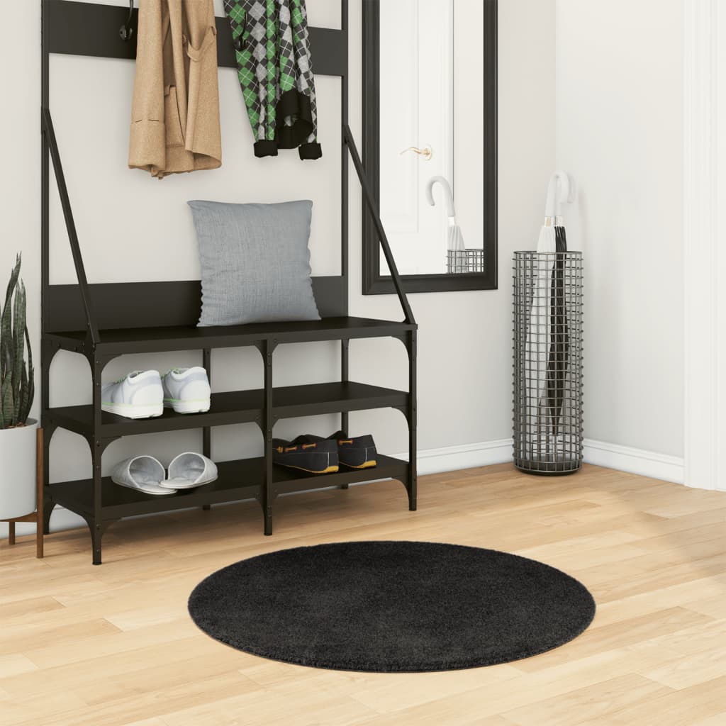 Teppe HUARTE kort luv mykt og vaskbart svart Ø 80 cm