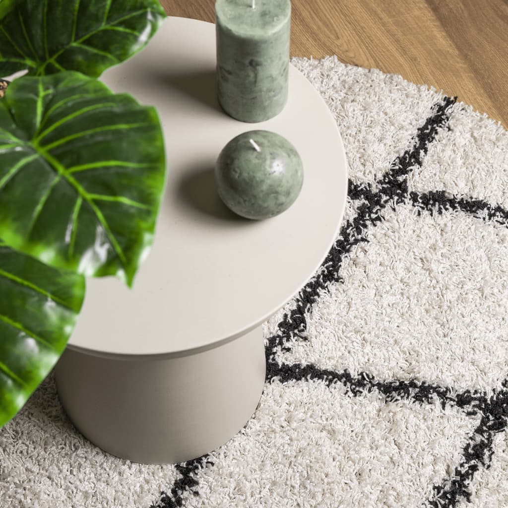 Tykt teppe PAMPLONA høy luv moderne krem og svart Ø120 cm