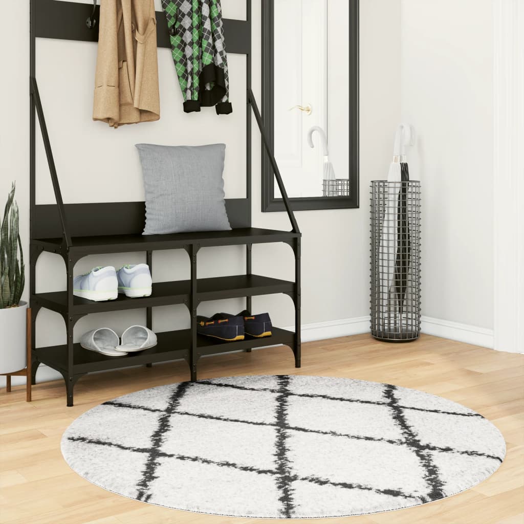 Tykt teppe PAMPLONA høy luv moderne krem og svart Ø120 cm