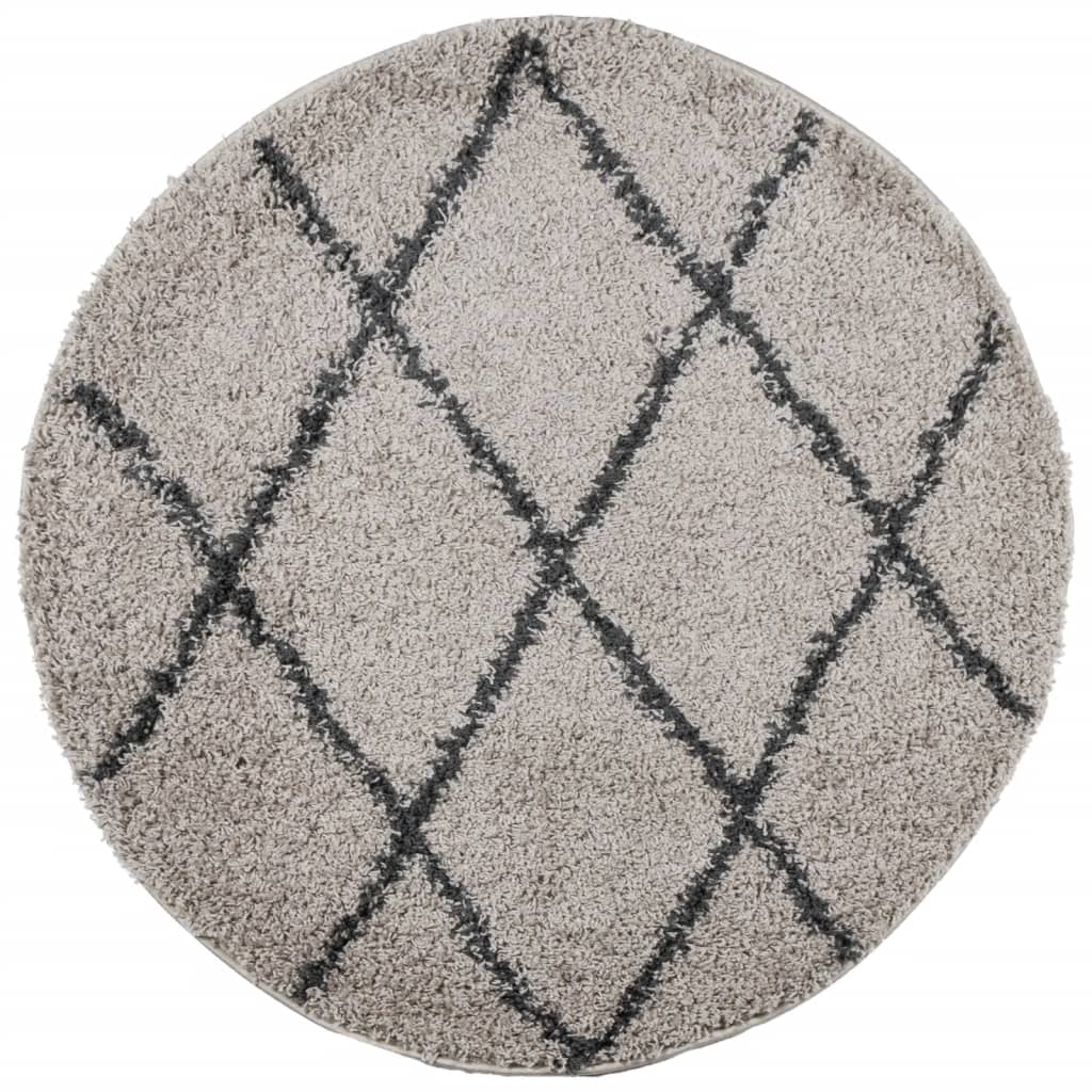 Tykt teppe PAMPLONA høy luv moderne beige antrasitt Ø100 cm