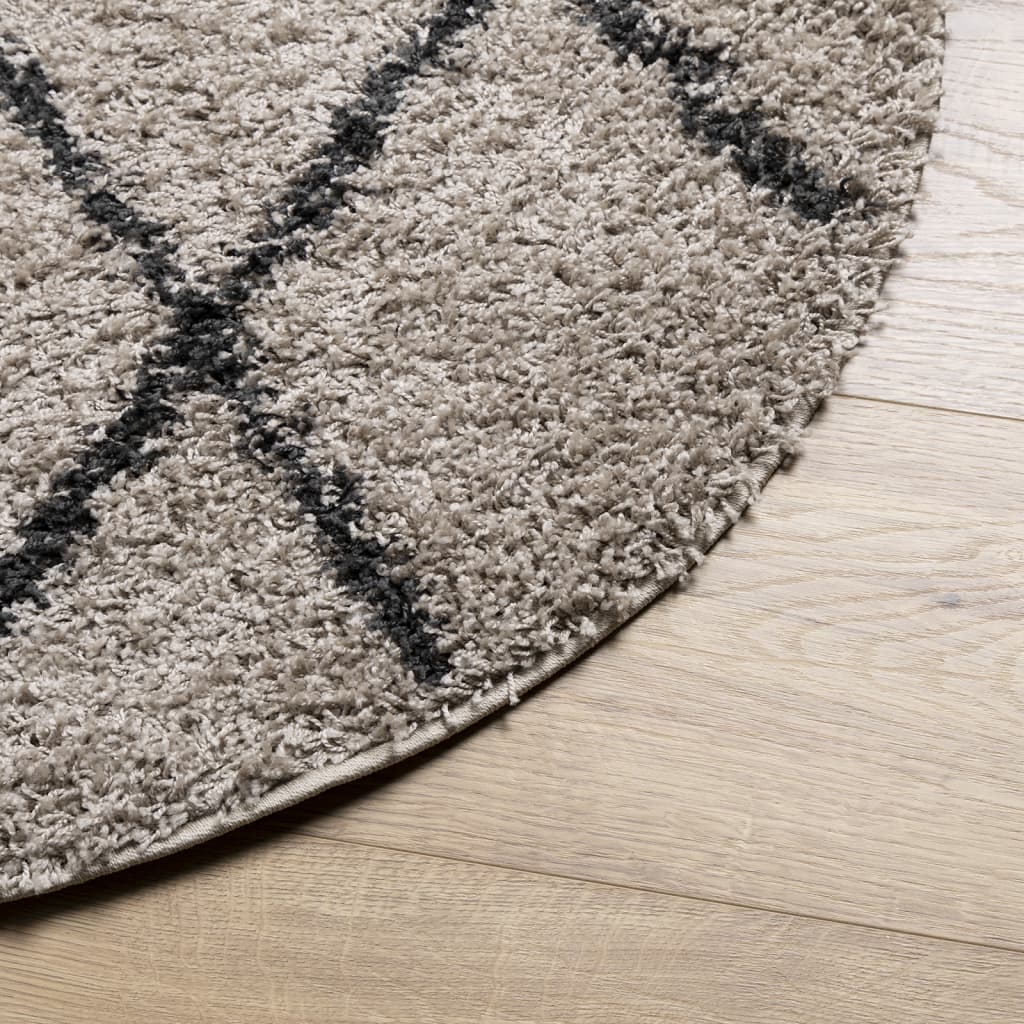 Tykt teppe PAMPLONA høy luv moderne beige antrasitt Ø100 cm