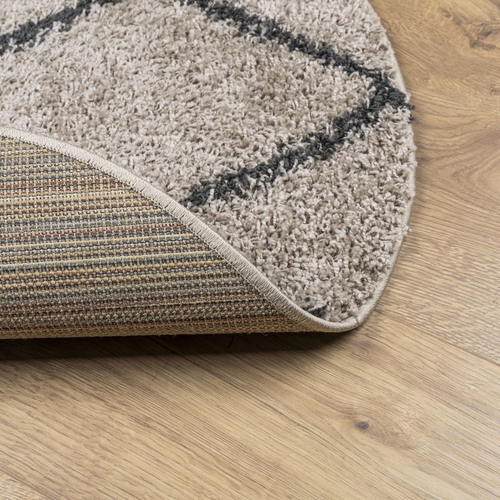 Tykt teppe PAMPLONA høy luv moderne beige antrasitt Ø100 cm
