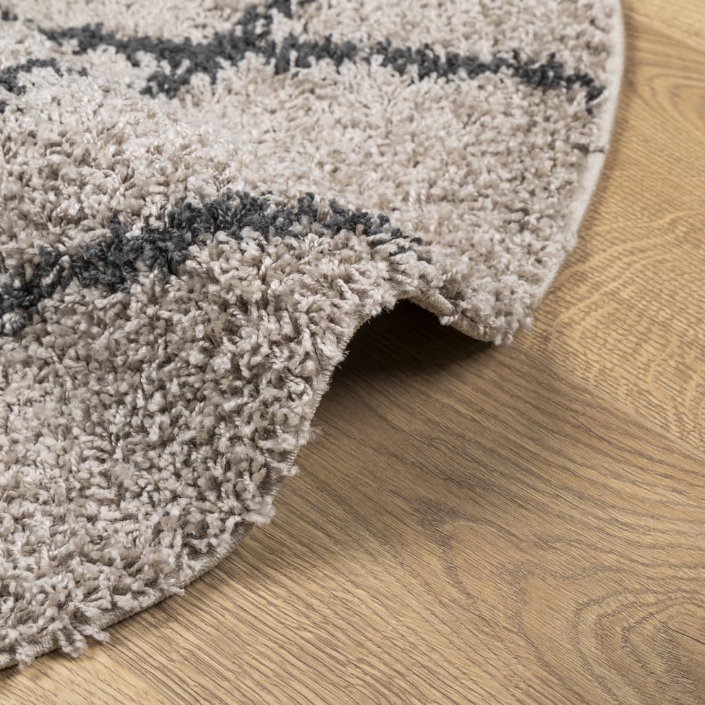 Tykt teppe PAMPLONA høy luv moderne beige antrasitt Ø100 cm