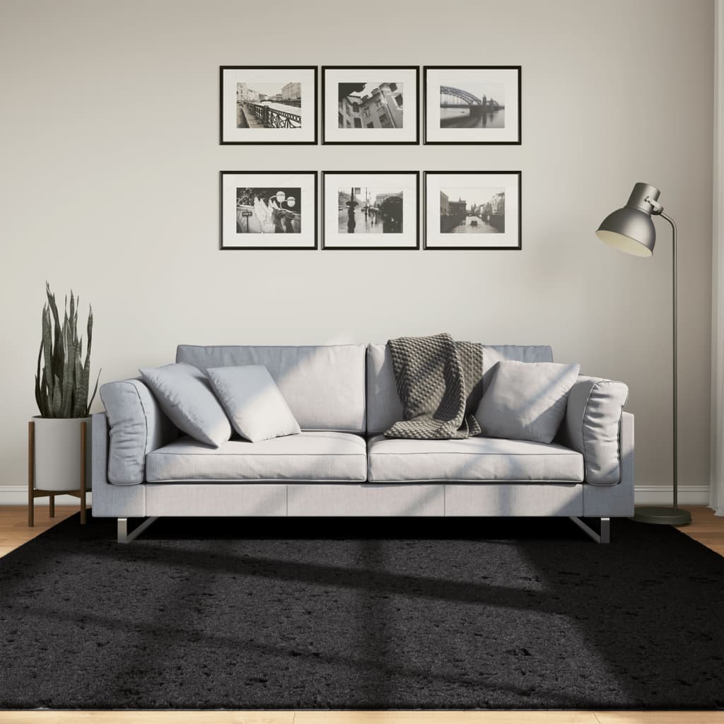 Teppe OVIEDO kort luv svart 200x200 cm