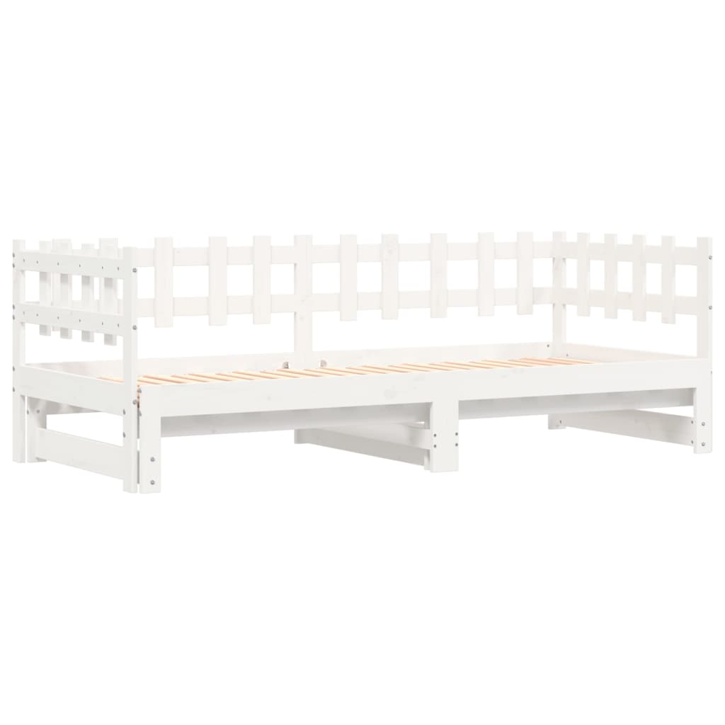 Uttrekkbar dagseng hvit 2x(90x200) cm heltre furu
