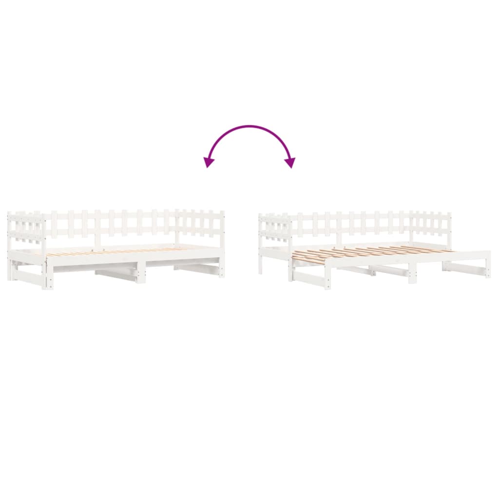 Uttrekkbar dagseng hvit 2x(90x200) cm heltre furu