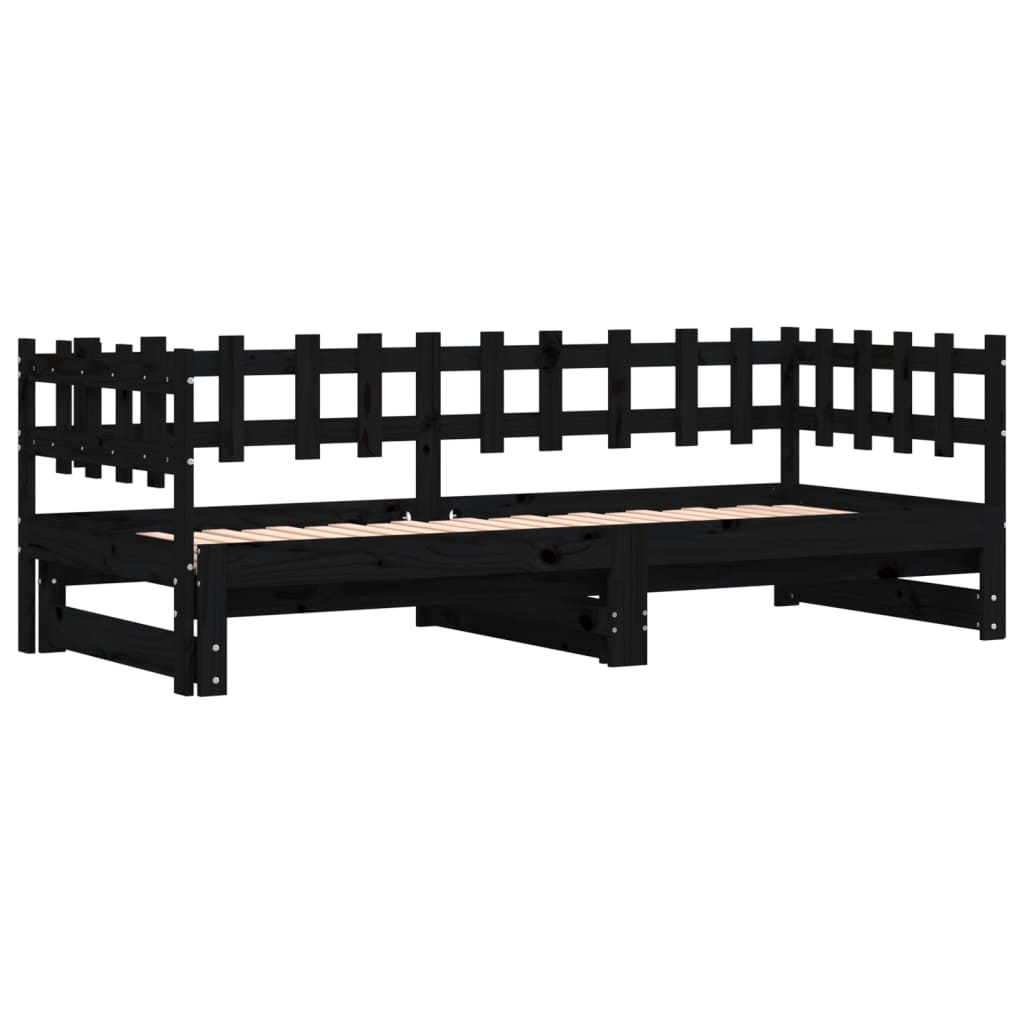 Uttrekkbar dagseng svart 2x(90x200) cm heltre furu