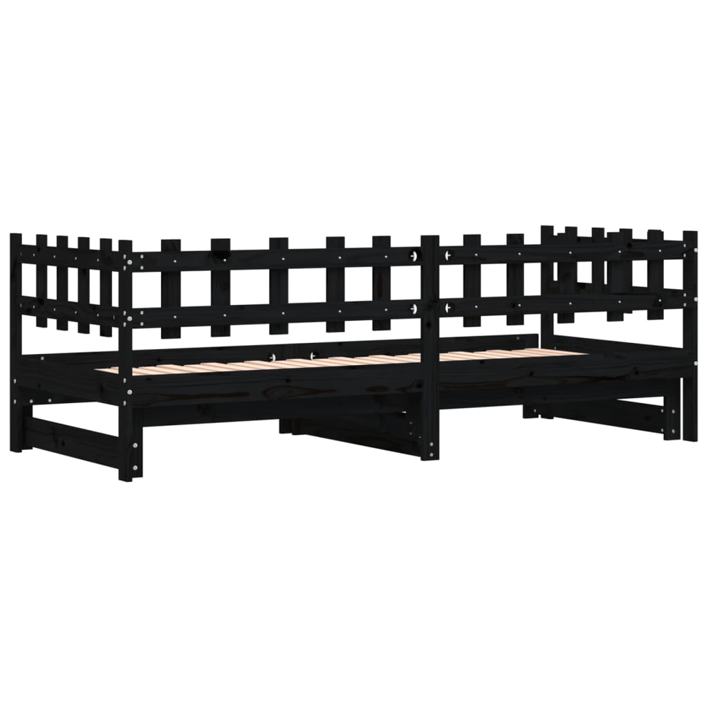 Uttrekkbar dagseng svart 2x(90x200) cm heltre furu